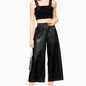 Topshop Wide Leg Black Faux Leather Pants 10